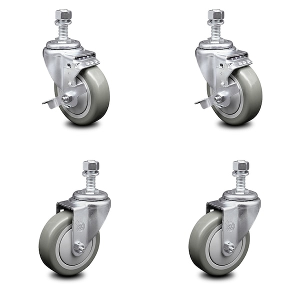 Service Caster 4 Inch Gray Polyurethane Wheel Swivel 12mm Threaded Stem Caster Brakes, 2PK SCC-TS20S414-PPUB-TLB-M1215-2-S-2 - main
